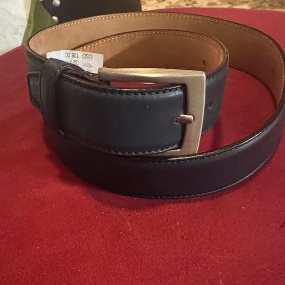 Elegant Navy Blue Leather Belt with Silver Buckle